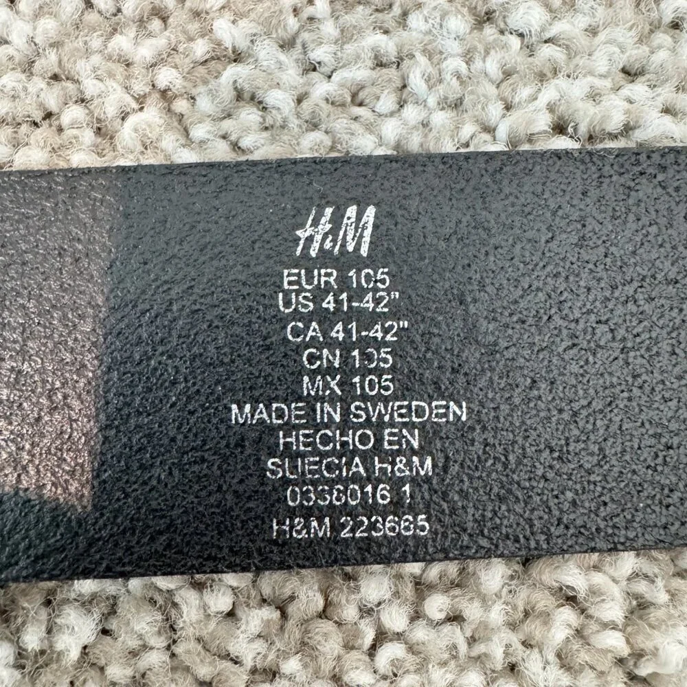 H&M Belt Size 41 42 Black Leather Metal Buckle Adjustable‎ Corporate Minimalist